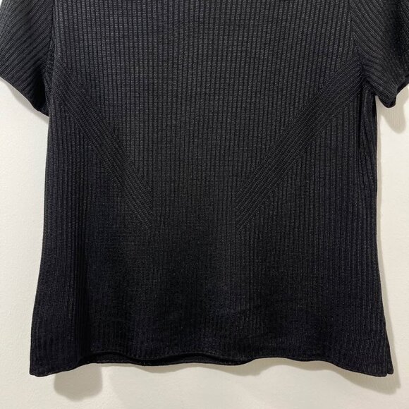 St. John Knits Luxury Black Wool Blend Ribbed Short Sleeve Top [size M] - Picture 4 of 8